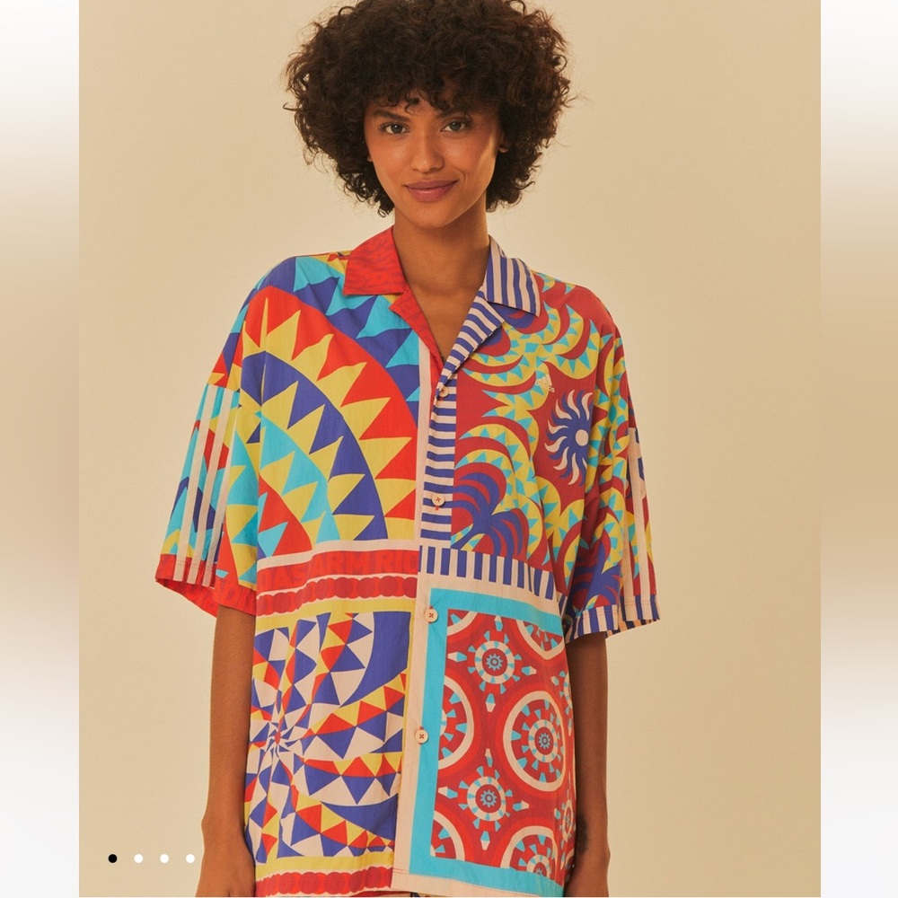* NWT Adidas x Farm Rio Solar Kaleidoscope button up shirt L-XL